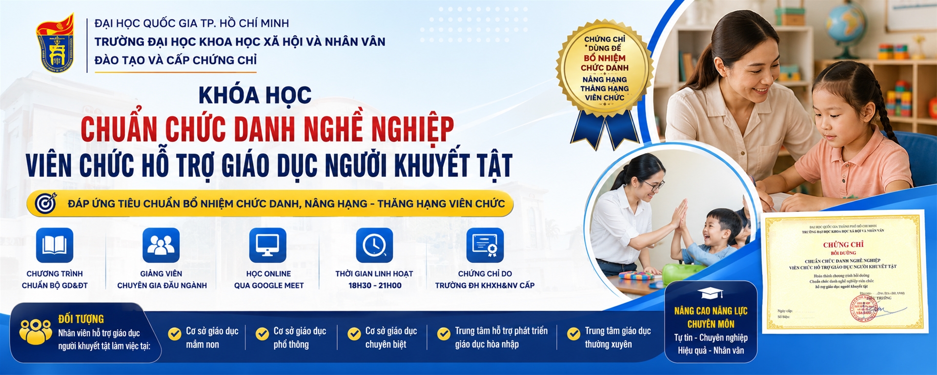 Chứng chỉ Chuẩn chức danh nghề nghiệp viên chức hỗ trợ người khuyết tật