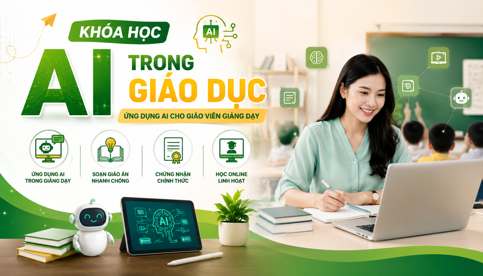 Khóa học AI trong giáo dục, ứng dụng AI cho giáo viên giảng dạy